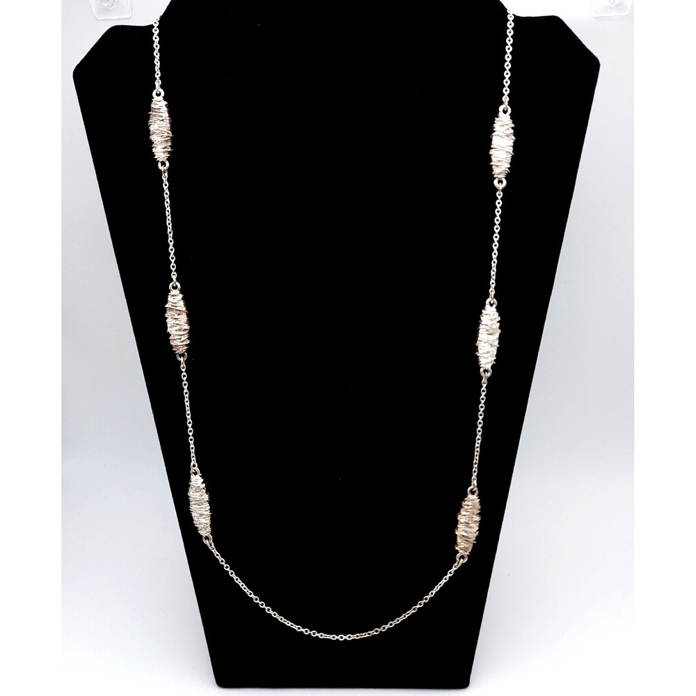 Bill Blass Silver Station Necklace Wire Wrapped Signed 28in